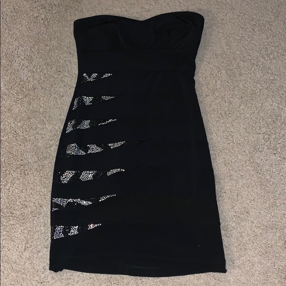black mini dress with silver jewels!